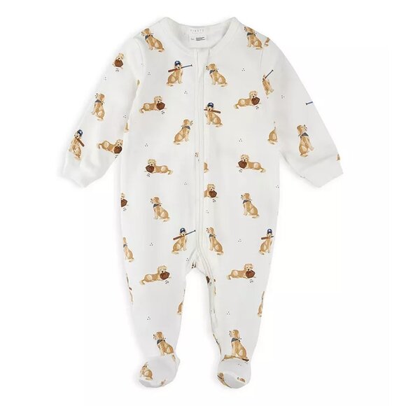 FIRSTS by petit lem Unisex Golden Retriever Print Sleeper Footie Size 9 Months - Picture 1 of 5